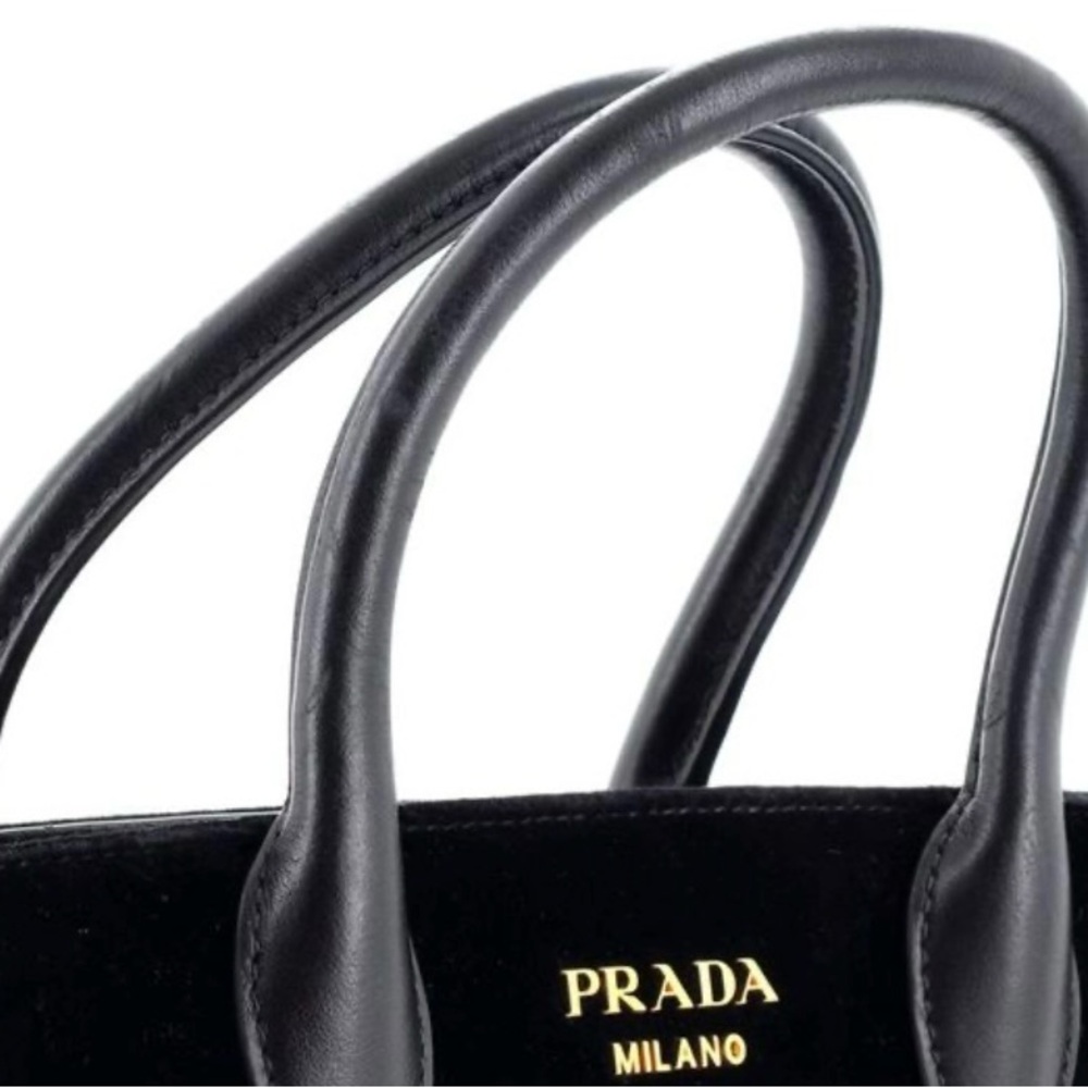 Prada Bibliotheque Tote Velvet and Leather Small Black - Picture 8 of 8